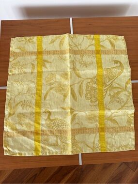 Vintage Le Jacquard Francais Peacock Damask Linen Napkins Set of 6 Yellow